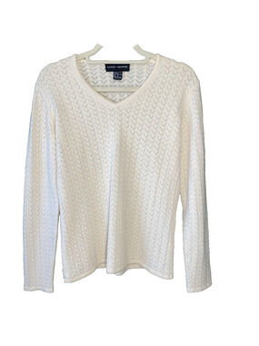 Randy Kemper 100% Cashmere Sweater Womens Medium Chevron Eyelet Vintage 90s